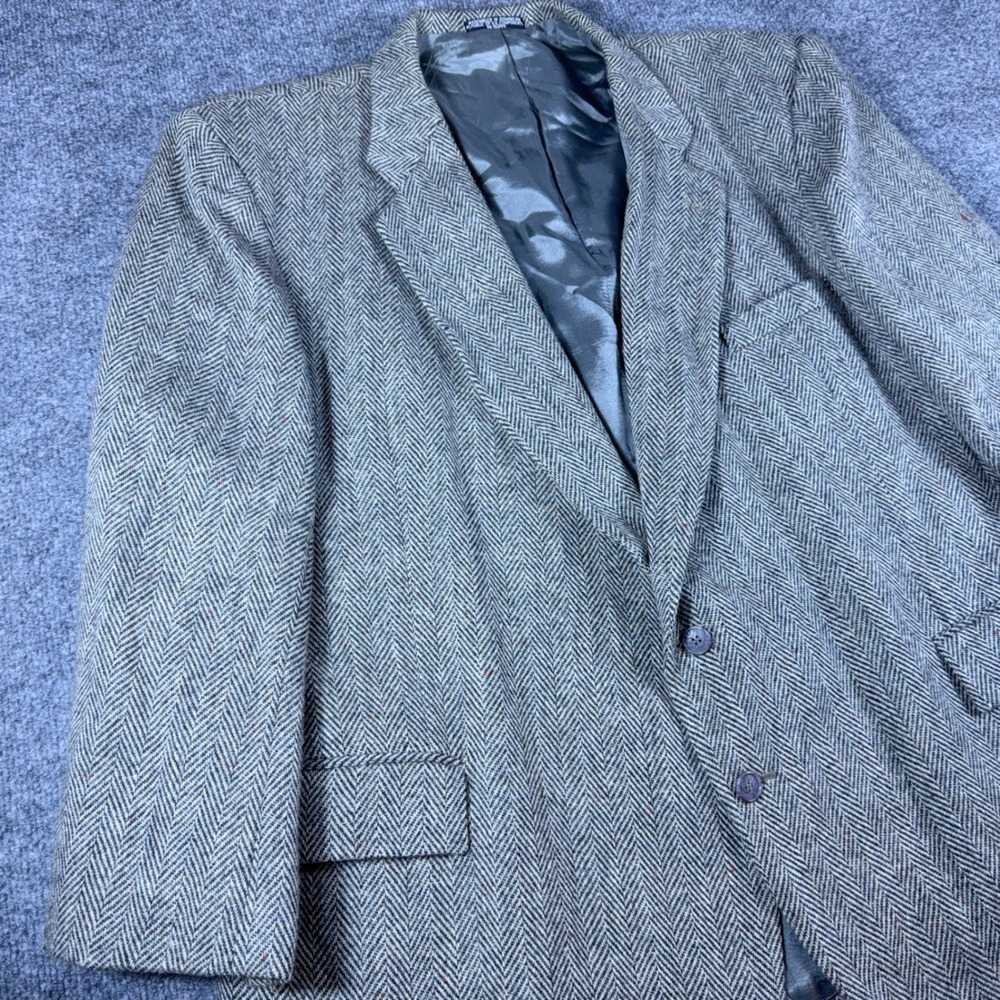 Executive Collection Mens 54R Grey Herringbone 100% Pure Wool Blazer Sport Coat